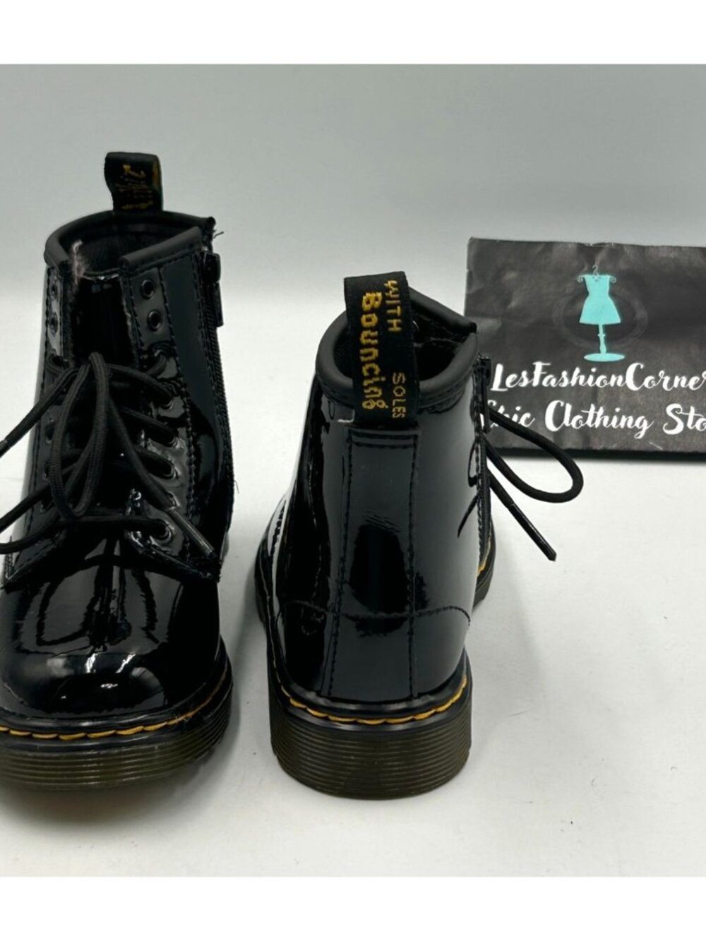 NWOB Dr. Martens Kids Black Patent Leather 1460 T Lace-Up Combat Boots Sz 9 3276 - Picture 11 of 16